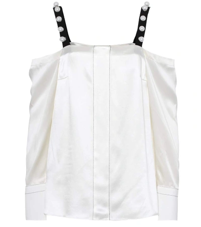 3.1 Phillip Lim / フィリップ リム Cold-shoulder Faux Pearl-embellished Silk-satin Blouse In Cream