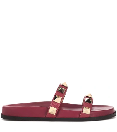 Shop Valentino Leather Slides In Red