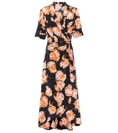 Shop Ganni Geroux Floral-printed Silk Dress In Llack