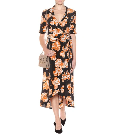 Shop Ganni Geroux Floral-printed Silk Dress In Llack