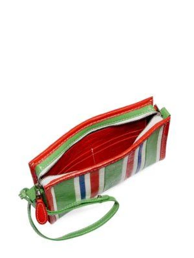Shop Balenciaga Bazar Striped Leather Crossbody Bag In Green-multi