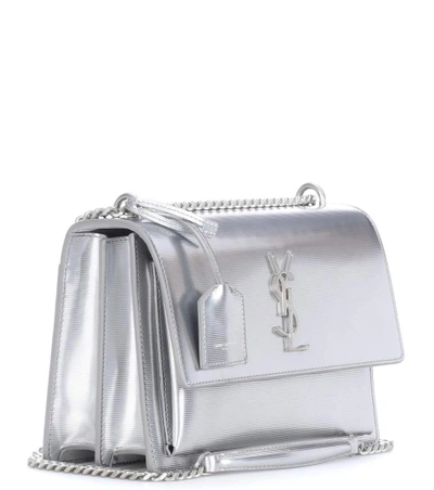 Shop Saint Laurent Medium Sunset Monogram Shoulder Bag In Silver