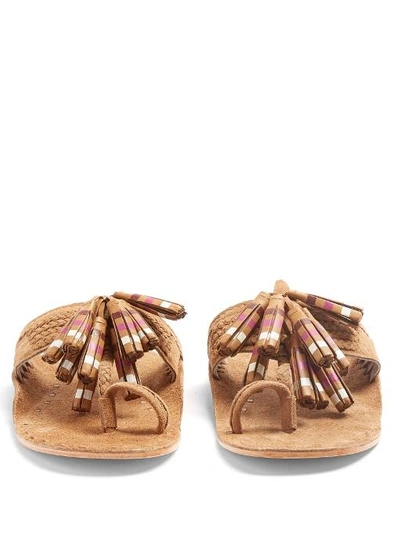 Figue Scaramouche Striped Suede Tassel Sandals In Tan Multi | ModeSens