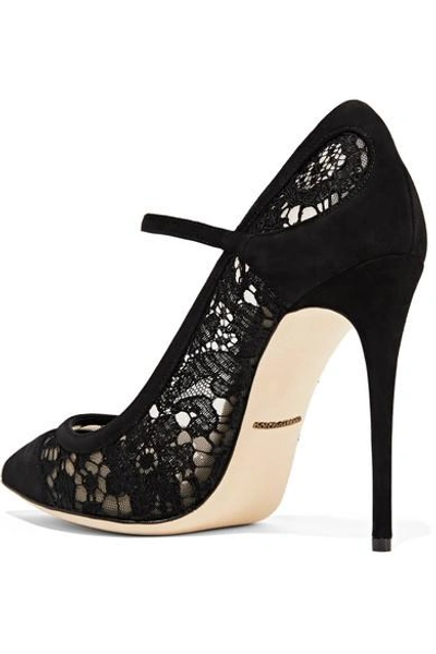 Shop Dolce & Gabbana Suede-paneled Corded Lace And Mesh Pumps In Black