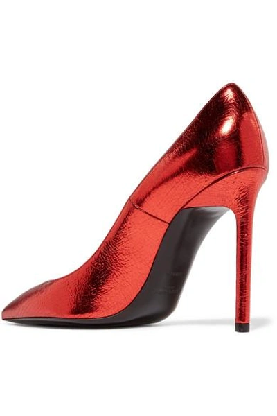 Shop Saint Laurent Anja Metallic Cracked-leather Pumps In Red