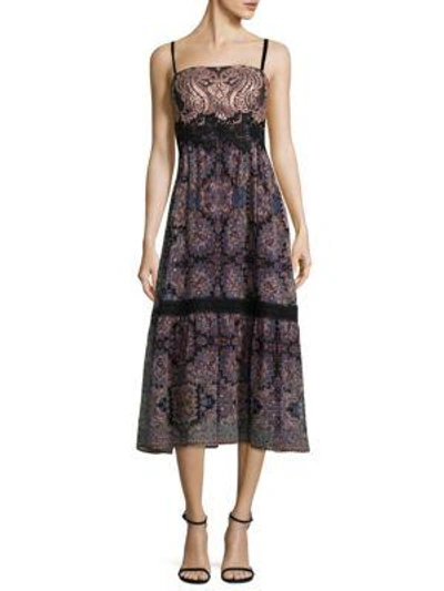 Shop Nanette Lepore Lady Jane Silk Midi Dress In Black Multi