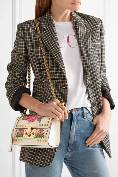 Shop Gucci Padlock Small Appliquéd Studded Leather Shoulder Bag In White