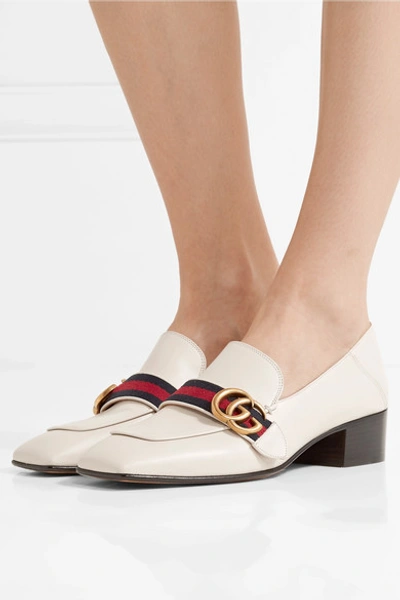Shop Gucci Logo-embellished Leather Collapsible-heel Pumps In White