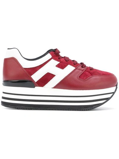 Hogan 70mm Maxi 222 Leather Sneakers In Red-white