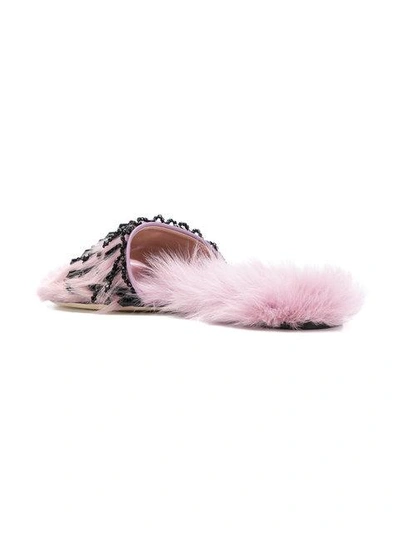 Shop Alberta Ferretti Fur Embellished Flat Sandals