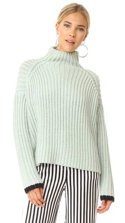 Victoria Victoria Beckham Wide-ribbed Funnel-neck Sweater, Green In Mint Black