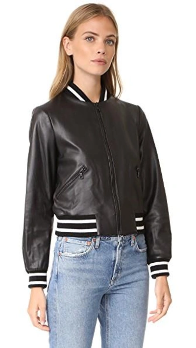 Alice And Olivia Demia Embellished Crop Leather Bomber Jacket In Black ...