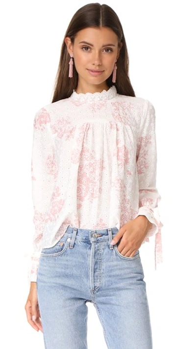 English Factory Top With Tie Detail Sleeves In Antique Rose