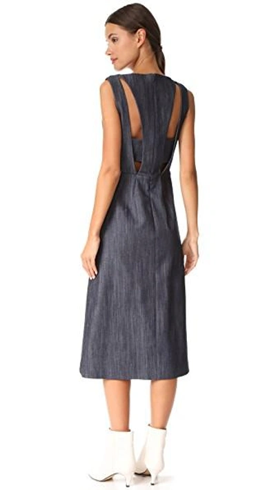 Shop Adam Lippes V Neck Dress In Indigo Multi