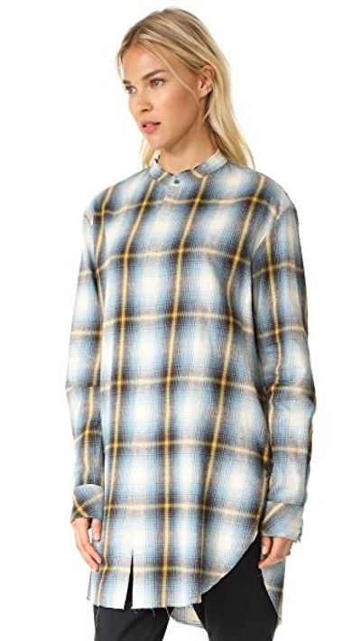 Shop Baja East Button Down Shirt In Teal/yellow