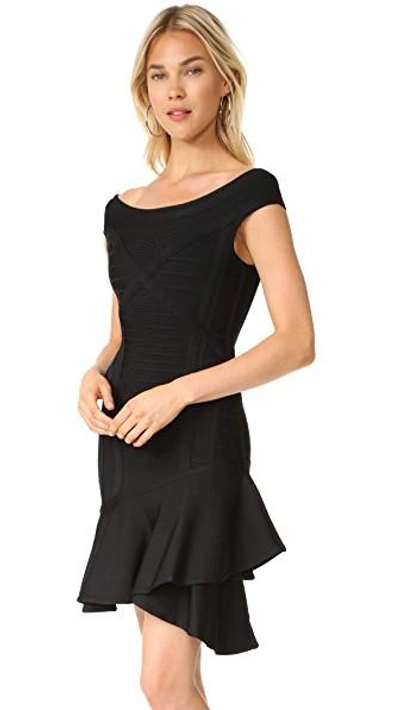 Shop Herve Leger Boat Neck Layered Skirt Dress In Black