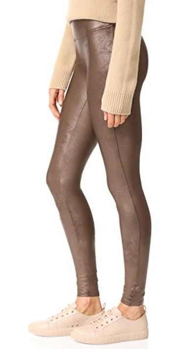 Shop Spanx Faux Leather Leggings In Bronze Metal
