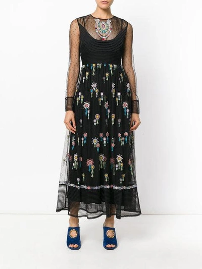 Shop Red Valentino Long-sleeved Embroidered Dress - Black