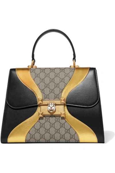Gucci Black Gold Osiride Gg Supreme Leather Tote Bag In 8754 Or