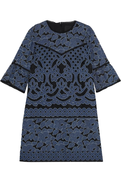 Anna Sui Denim-appliquéd Lace Mini Dress