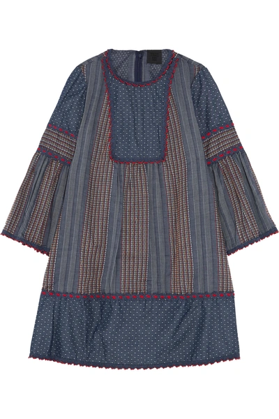 Anna Sui Embroidered Cotton-chambray Mini Dress