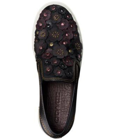 Shop Coach Tea Rose C115 Slip-on Sneakers In Black