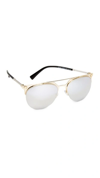 Versace Semi-rimless Aviator Sunglasses In Light Grey Mirror Silver