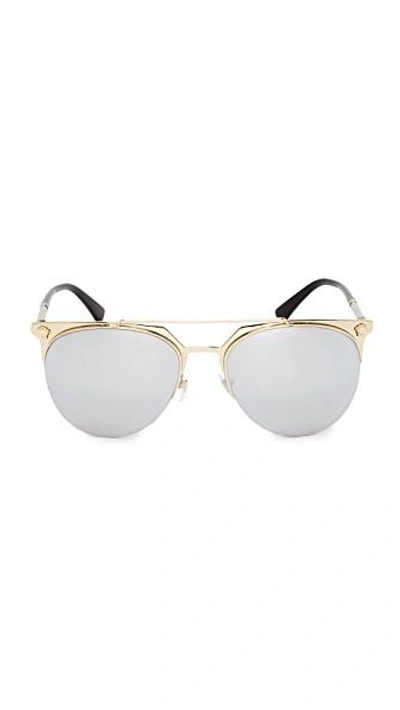Shop Versace Medusa Aviator Sunglasses In Pale Gold/silver