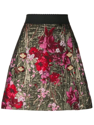 Shop Dolce & Gabbana Floral Jacquard A-line Skirt - Multicolour