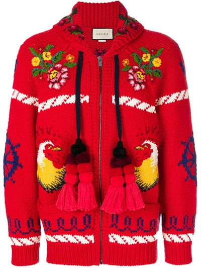 Gucci Wool Bomber Jacket With Appliqués In Red