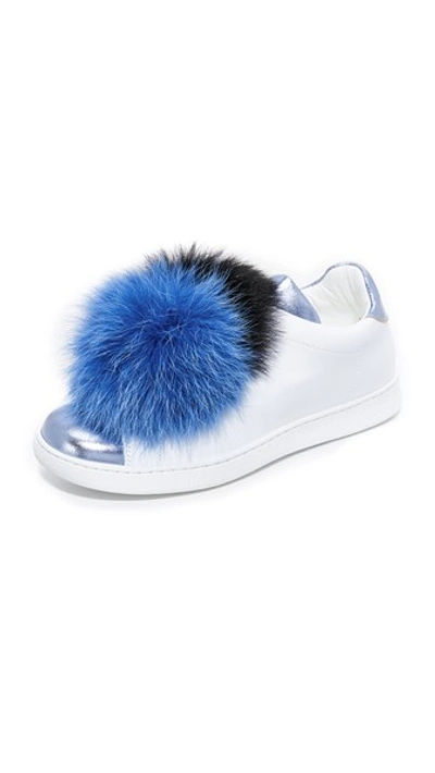 Joshua Sanders Fur Pom Pom Sneakers In Blue/black