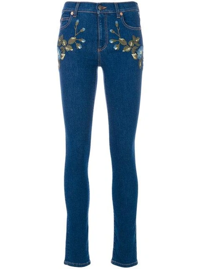 Shop Gucci Floral Embroidered Skinny Jeans