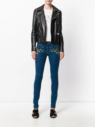 Shop Gucci Floral Embroidered Skinny Jeans