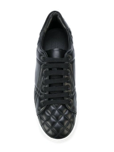 Shop Burberry Check-quilted Leather Sneakers - Black