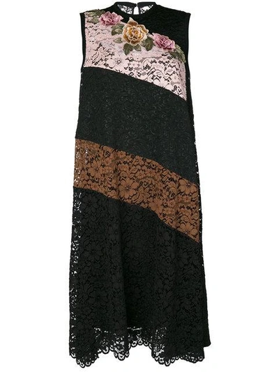 Shop Antonio Marras Striped Lace Dress In Black