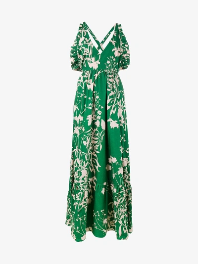 Shop Borgo De Nor Violeta Floral Print Cold-shoulder Dress In Green