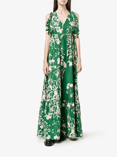 Shop Borgo De Nor Violeta Floral Print Cold-shoulder Dress In Green