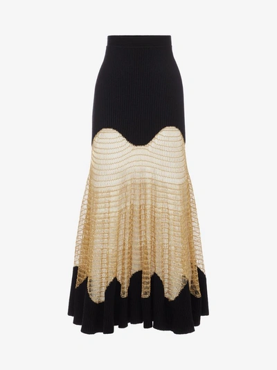 Alexander Mcqueen Metallic Open Knit-paneled Ribbed Wool-blend Maxi Skirt