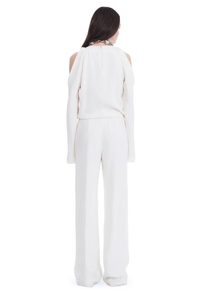 Shop Alexander Wang Cold Shoulder Jumpsuit With Fringe Detail In Ivory