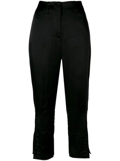 Shop Fendi Cropped Embroidered Trousers In Black