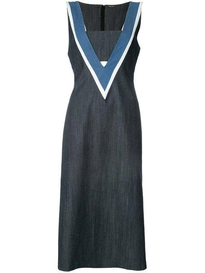 Shop Adam Lippes Denim V-neck Dress With Bandeau