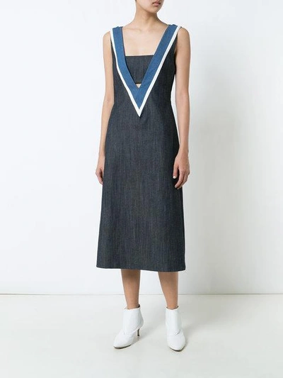 Shop Adam Lippes Denim V-neck Dress With Bandeau