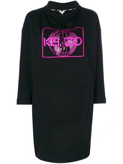 Kenzo Hooded Cotton-jersey Dress In Black