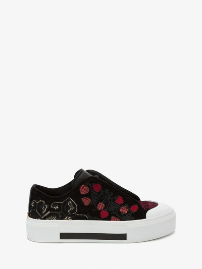 Alexander Mcqueen Low Cut Lace-up Embroidered Sneakers In Black/ Red