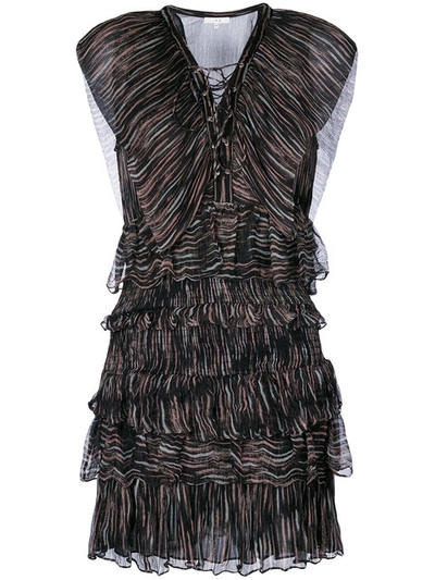 Iro Camrose Tiered Lace-front Mini Dress, Black/pink