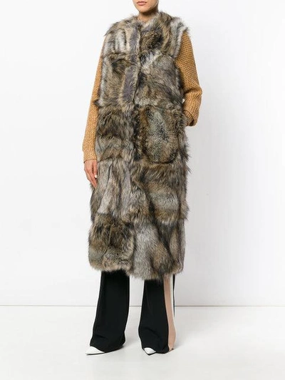 Shop Stella Mccartney Faux Fur Sleeveless Coat In Brown