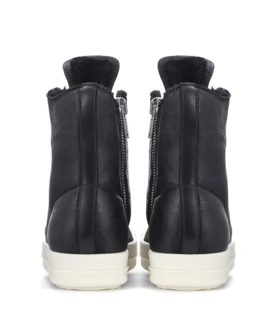 Shop Rick Owens Shearling-lined Leather Sneakers In Llack