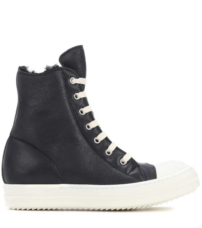 Shop Rick Owens Shearling-lined Leather Sneakers In Llack