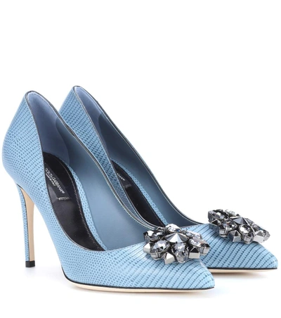 Shop Dolce & Gabbana Bellucci Embellished Leather Pumps In Blue