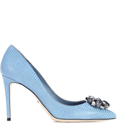 Shop Dolce & Gabbana Bellucci Embellished Leather Pumps In Blue